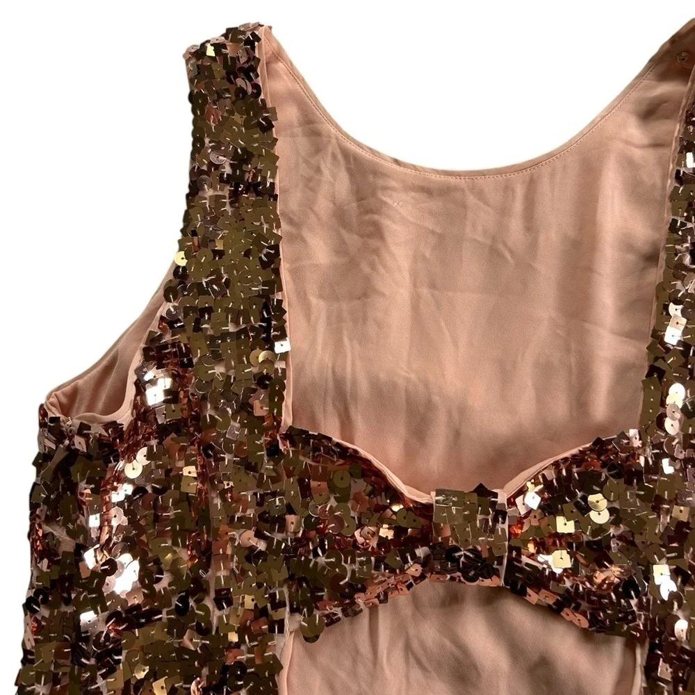 Kate Spade Rose Gold Sequin Bow Cutout Back Sleeveless Mini Dress Size 8